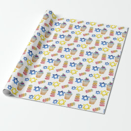 Cheerful Hanukkah Watercolor Mönster Presentpapper