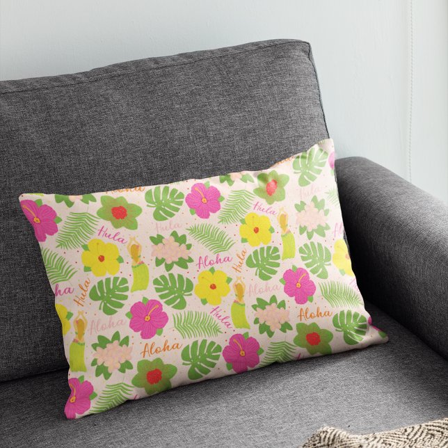 Cheerful Hawaiian Hula Dancer Accent Art Prydnadskudde (Tropical Hawaiian Flower Aloha Hula Woman Accent Pillow)