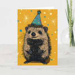 Cheerful Hedgehog Födelsedagsfest Hälsning Kort