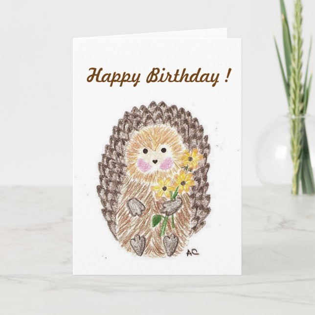 Cheerful hedgehog-födelsedagskort kort (Framsida)