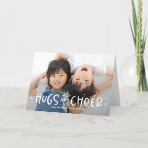 Cheerful Hug Editable Färg Helgdag Photo Card Helgkort