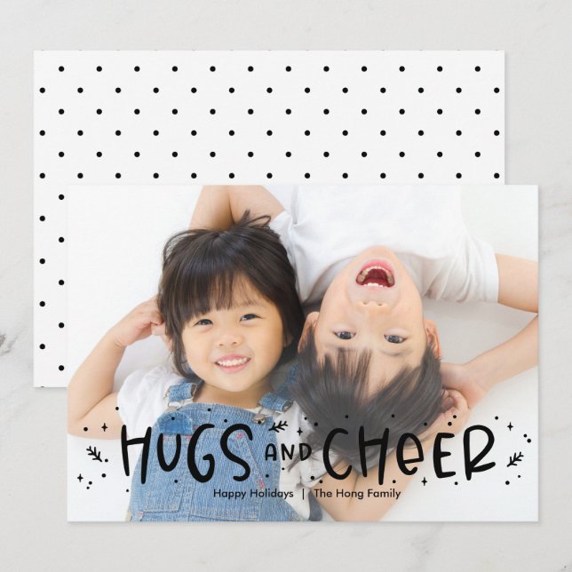Cheerful Hug Editable Färg Helgdag Photo Card Julkort (Fram/baksida)