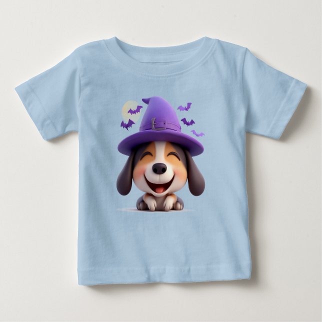 Cheerful Hund nedtryckt som Witch Hat T Shirt (Framsida)