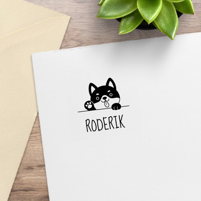 Cheerful Hund Peeking Husky Custom Name 2 Stämpel (Skapare uppladdad)