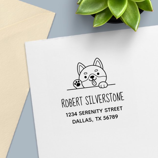 Cheerful Hund Peeking ovanför Adress Självfärgande Stämpel (Skapare uppladdad)