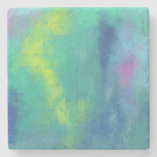 Cheerful Impressionist Abstrakt i Grönt och blå Stenunderlägg