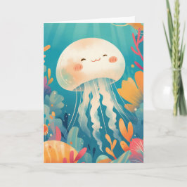 Cheerful Jellyfish Flytande genom färgstarka rev Kort