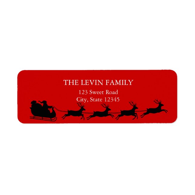 Cheerful Jultomten Riding Sleigh-jul Returadress Etikett (Framsidan)