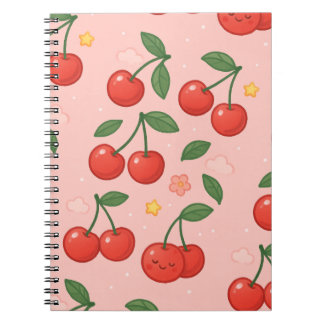 Cheerful Kawaii Cherry Mönster Illustration Anteckningsbok