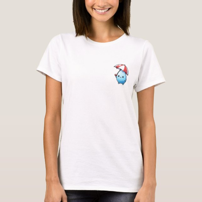 Cheerful Kawaii Water Droplet Character with Red T Shirt (Framsida)