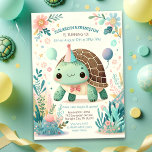 Cheerful Kids Tortoise Födelsedagsfest inbjudan<br><div class="desc">Fira din lilla speciella dag med vår Cheerful Tortoise Födelsedagsfest inbjudan! Denna inbjudan till hjärtan innehåller en vänskaplig sköldpadda med en festlig party-hatt, redo att välkomna vänner och familj till en daglig fullt av glädje och roligt. Mot bakgrund av serene pastel-blommigtar och lekfulla ballonger skapar den här utformningen en atmosfär...</div>