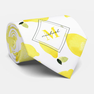 Cheerful Lemons Mönster Gult Monogram Namn White Slips