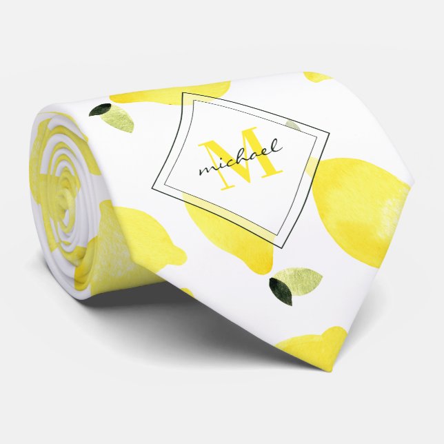 Cheerful Lemons Mönster Gult Monogram Namn White Slips (Rullad)