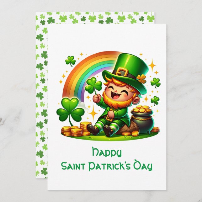 Cheerful Leprechaun: Saint patrick's day Festive Julkort (Fram/baksida)
