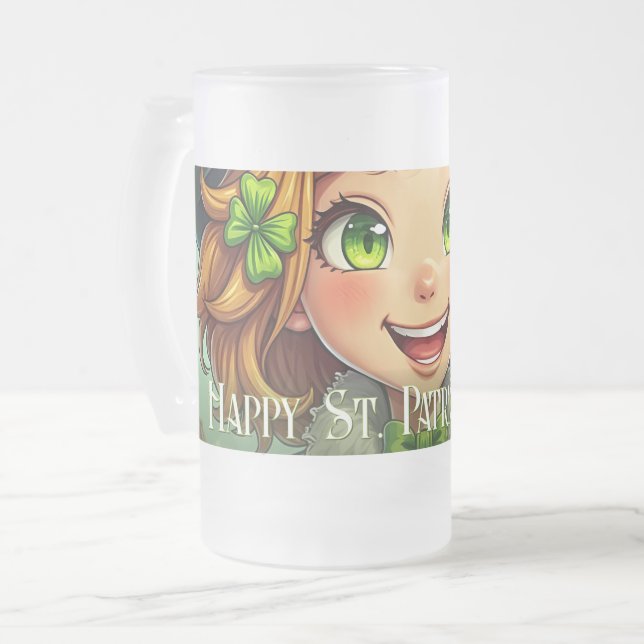 Cheerful Leprechaun - St. Patrick's Day Lucky Char Frostat Ölglas (Framsida vänster)