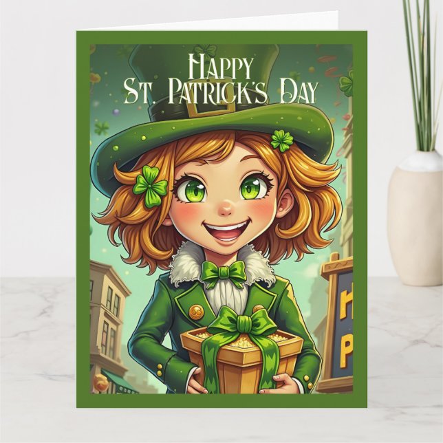 Cheerful Leprechaun - St. Patrick's Day Lucky Char Kort (Framsida)