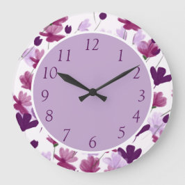 Cheerful Lila Lilac Flowers Blommigt Decorative Stor Klocka