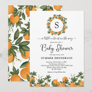 Cheerful Little Cutie Botanical Citrus Baby Shower Inbjudningar