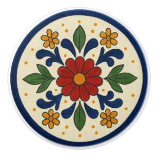 Cheerful Mexican Talavera Folk Blommigt Ceramic Kn Knopp