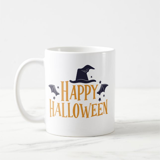 Cheerful Minimalist Charming Halloween Pumpkin Kaffemugg (Vänster)