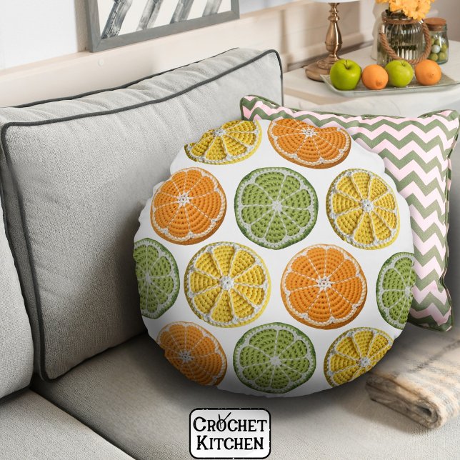 Cheerful Modern Minimal Fresh Crochet Citrus Slice Rund Kudde (Skapare uppladdad)