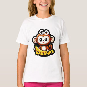 Cheerful Monkey Banana Roligt Go Bananas! Fäst T Shirt