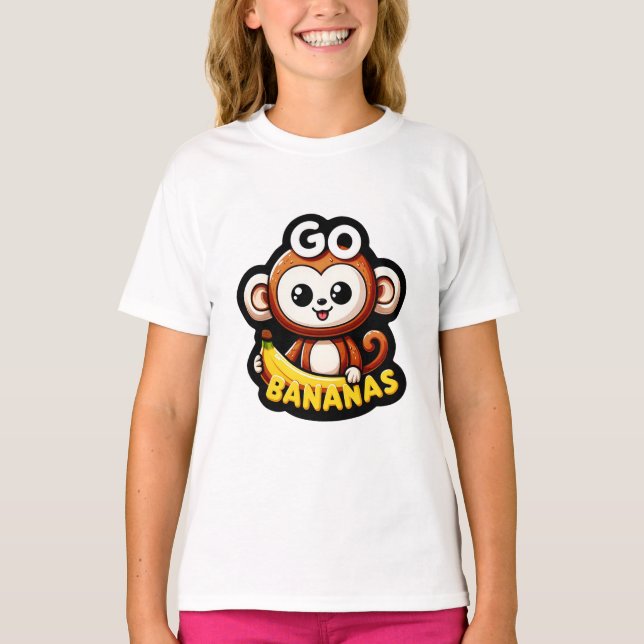 Cheerful Monkey Banana Roligt Go Bananas! Fäst T Shirt (Framsida)