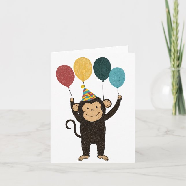 Cheerful Monkey Birthday Card Kort (Framsida)