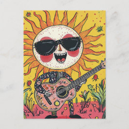 Cheerful Musical Sunshine Spelar Guitar Vykort