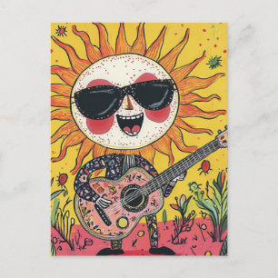 Cheerful Musical Sunshine Spelar Guitar Vykort