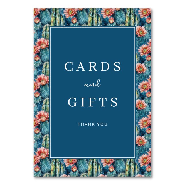 Cheerful Navy Botanical Cactus Border Bordsnummer (Framsidan)