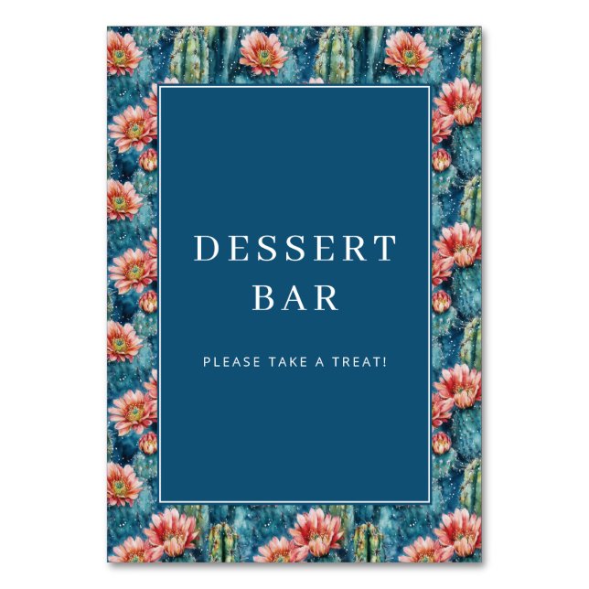 Cheerful Navy Cactus Floral Border Bordsnummer (Framsidan)