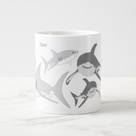 Cheerful Ocean Sharks Art Jumbo Mugg