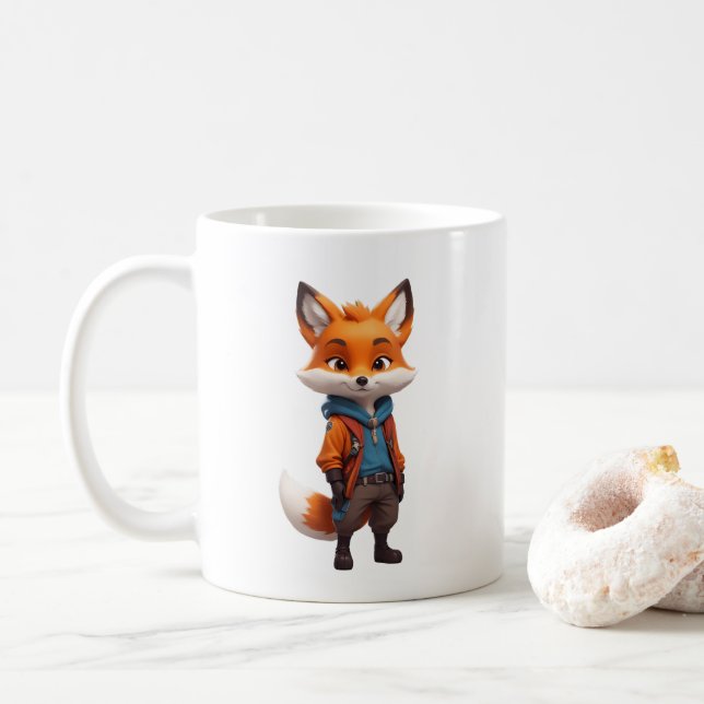 Cheerful och Adventurous Fox Illustration Kaffemugg (Med munk)