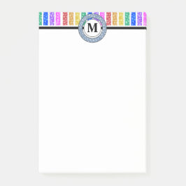 Cheerful och Bright Rainbow Monogram Rand Post-it Block
