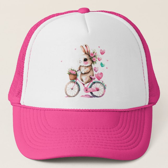 Cheerful och Romantic Bunny Rabbit på Bicycle Keps (Framsida)