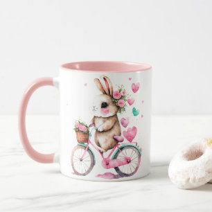 Cheerful och Romantic Bunny Rabbit på Bicycle Mugg