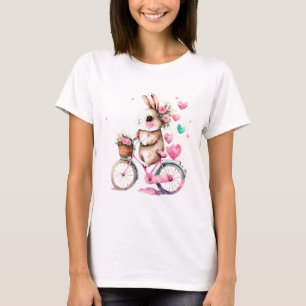 Cheerful och Romantic Bunny Rabbit på Bicycle T Shirt