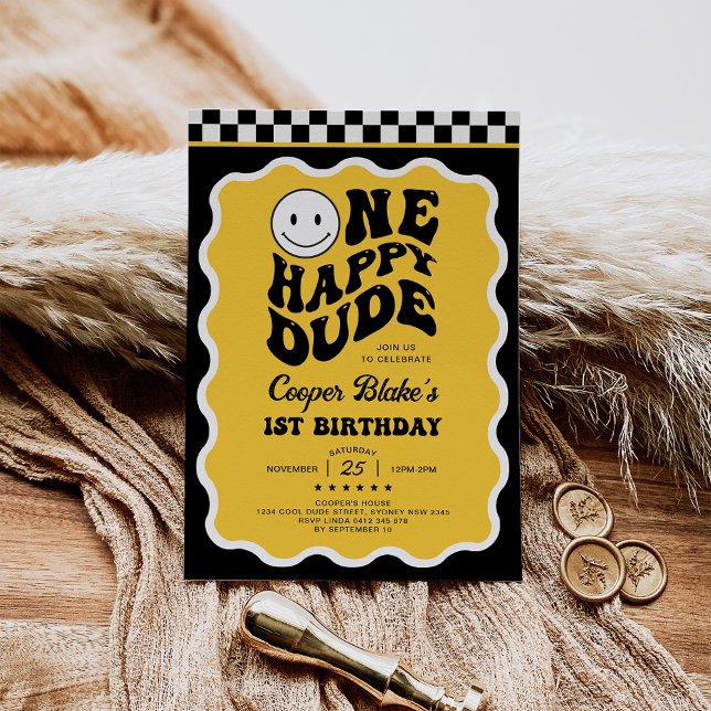 Cheerful One Lycklig Boy 1st Birthday Party Inbjudningar (Skapare uppladdad)