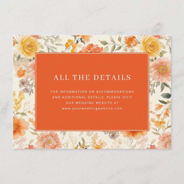 Cheerful Orange Floral Tilläggskort (Framsida)