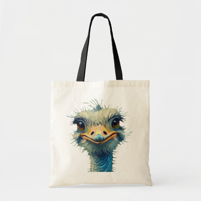 Cheerful Ostrich Tote Bag Oljemålning Stil Tygkasse (Framsidan)