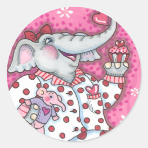 CHEERFUL PACHYDERM IN ROSA PAJAMAS, HEART CUPCAKE RUNT KLISTERMÄRKE