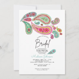 Cheerful Paisley Rosa & Turkvoise Folk art Blommig Inbjudningar
