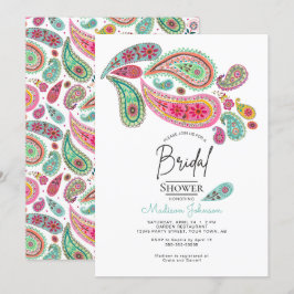 Cheerful Paisley Rosa & Turkvoise Folk art Blommig Inbjudningar