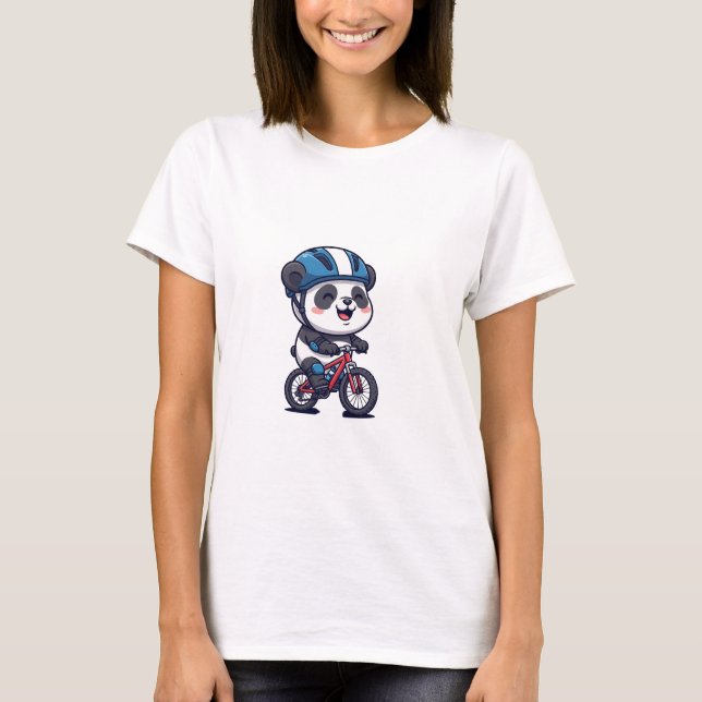Cheerful Panda Cyclist Riding a Red Mountain Bike T Shirt (Framsida)