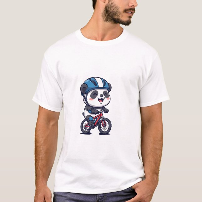 Cheerful Panda Cyclist Riding a Red Mountain Bike T Shirt (Framsida)