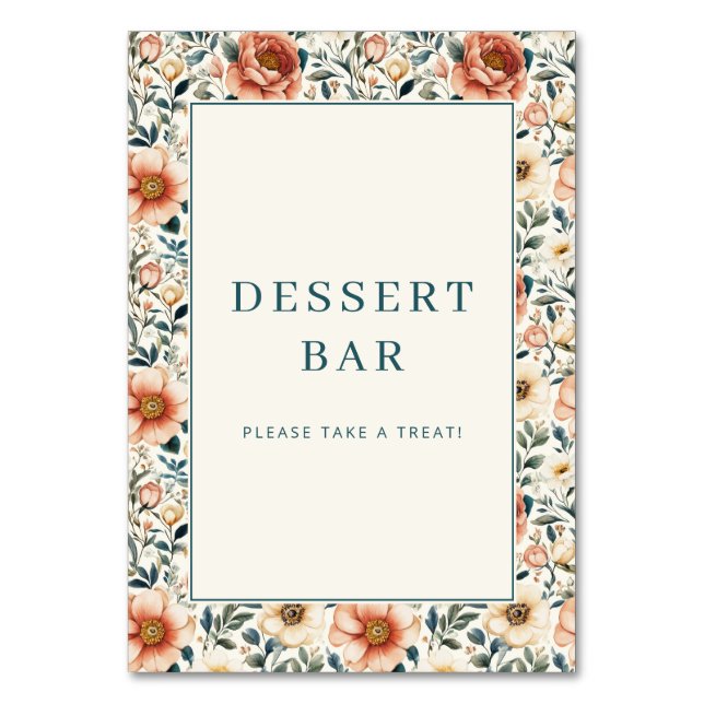 Cheerful Pastel Floral Dessert Bar Sign Bordsnummer (Framsidan)