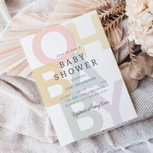Cheerful Pastel Oh Baby Neutralt Baby Shower Inbjudningar