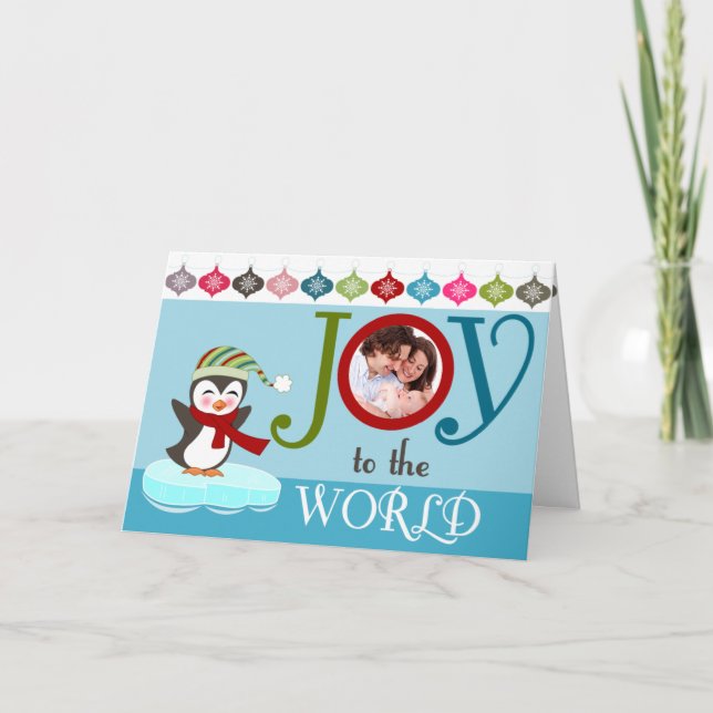 Cheerful Penguin-julfotopapport Helgkort (Framsida)