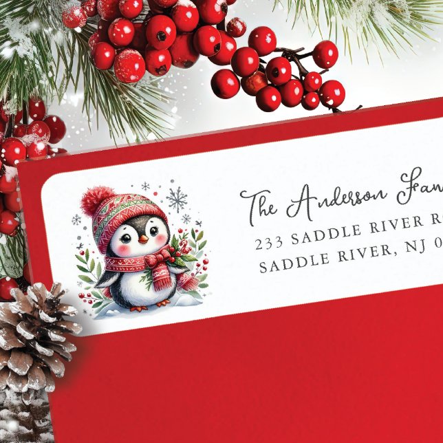 Cheerful Penguin Returadress Etikett (Skapare uppladdad)